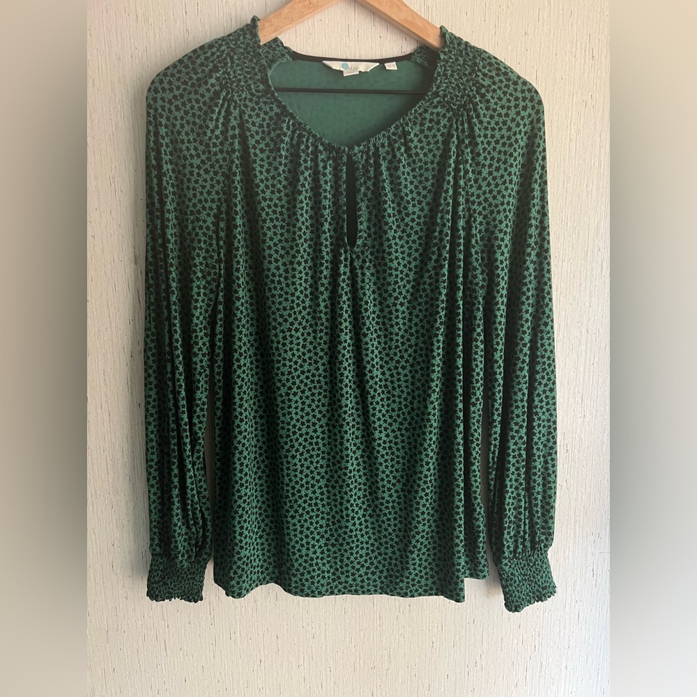 Boden Vicky Jersey Knit Long Sleeve Blouse Green Size 6